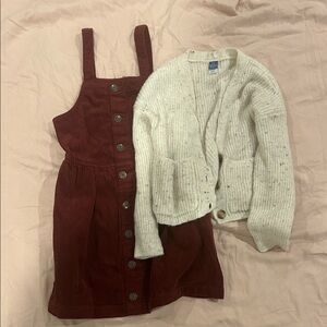 Cat & Jack Burgundy Corduroy dress and old navy cardigan